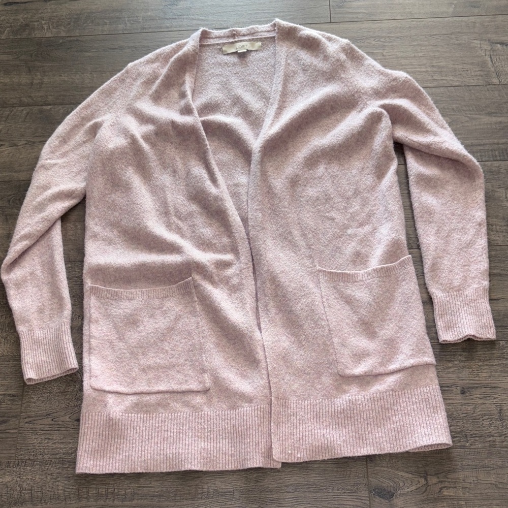 LOFT Light Pink Open-Front Pocket Cardigan